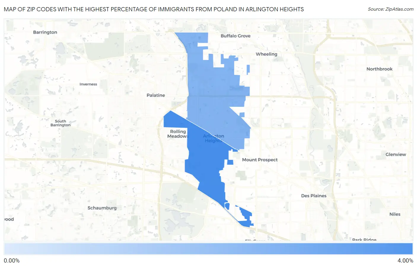 Zip Codes with the Highest Percentage of Immigrants from Poland in Arlington Heights Map