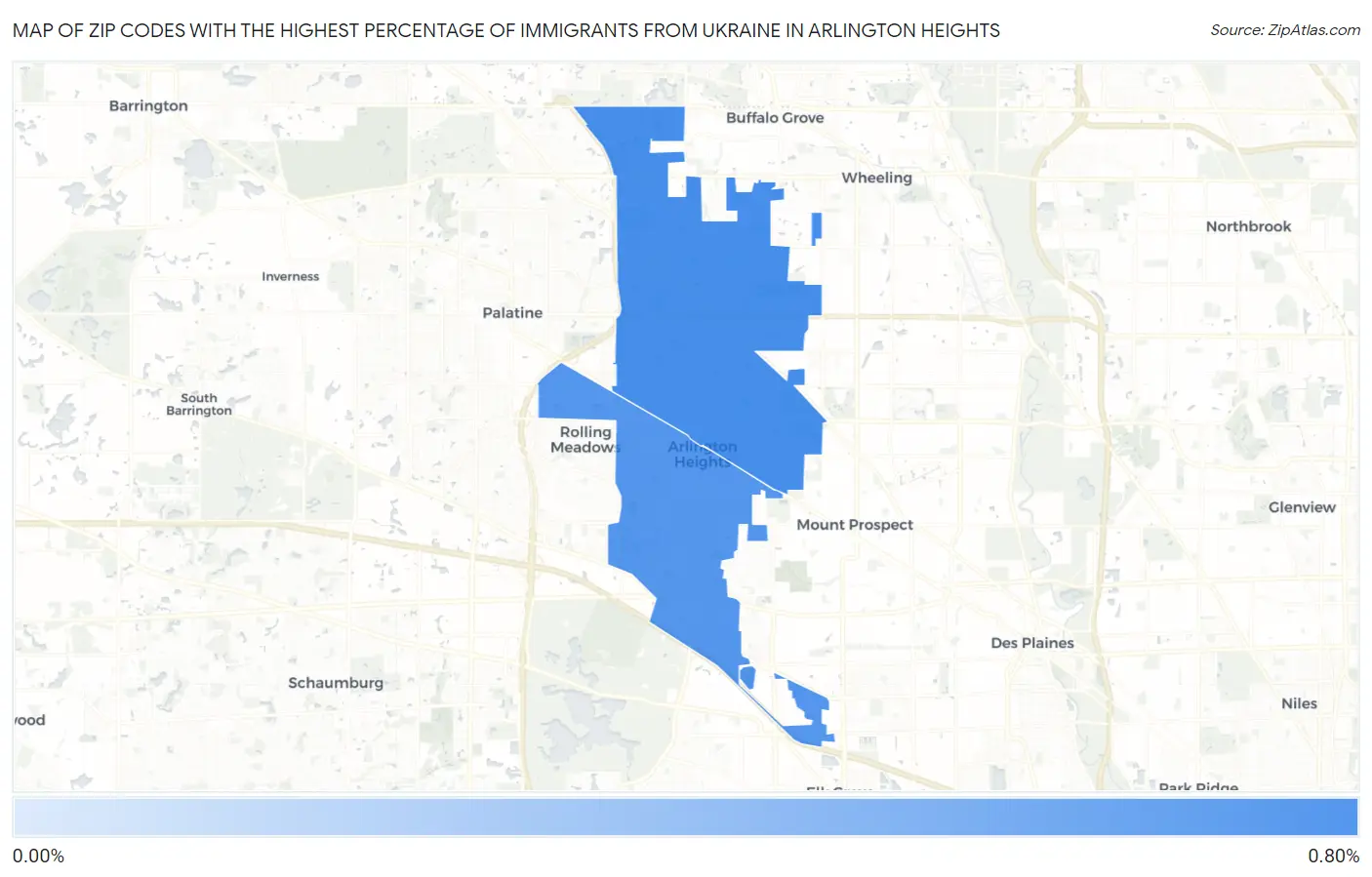 Zip Codes with the Highest Percentage of Immigrants from Ukraine in Arlington Heights Map