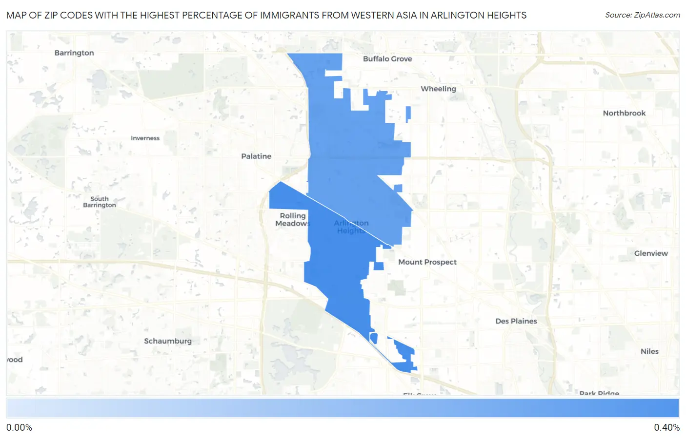 Zip Codes with the Highest Percentage of Immigrants from Western Asia in Arlington Heights Map