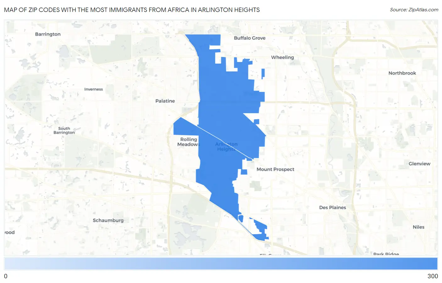 Zip Codes with the Most Immigrants from Africa in Arlington Heights Map