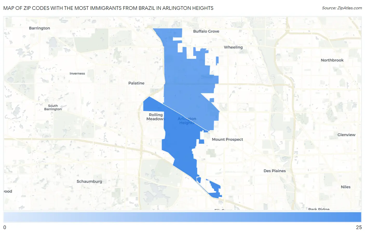 Zip Codes with the Most Immigrants from Brazil in Arlington Heights Map