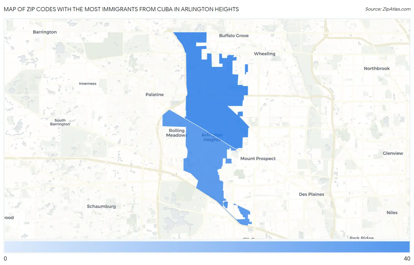 Zip Codes with the Most Immigrants from Cuba in Arlington Heights Map
