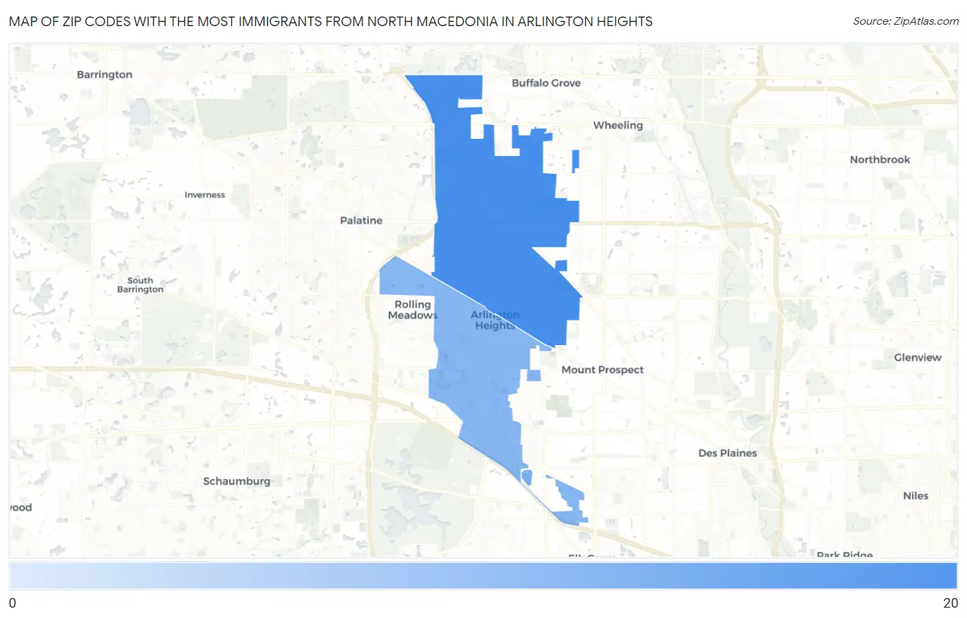 Zip Codes with the Most Immigrants from North Macedonia in Arlington Heights Map