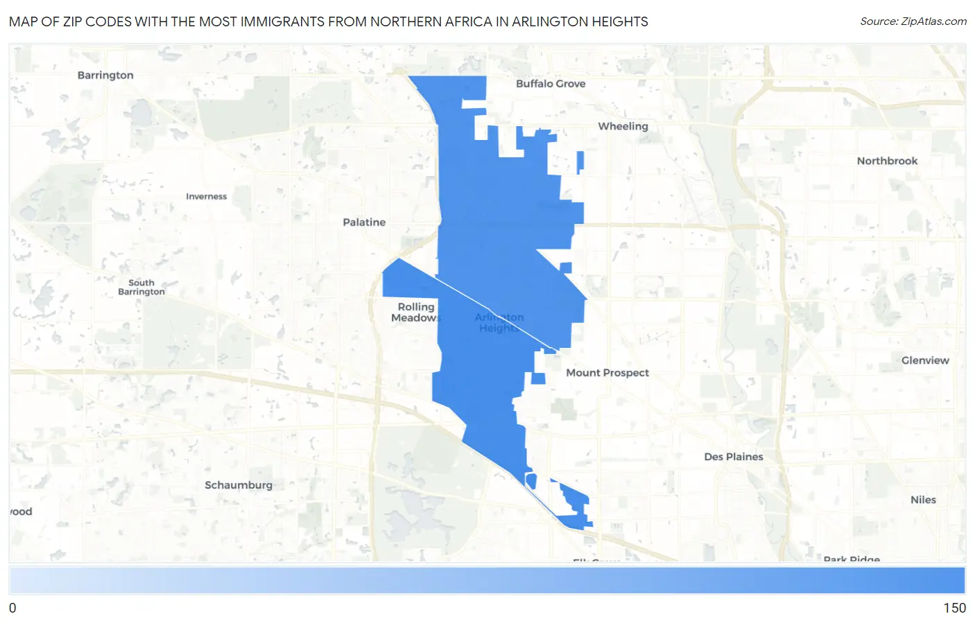 Zip Codes with the Most Immigrants from Northern Africa in Arlington Heights Map