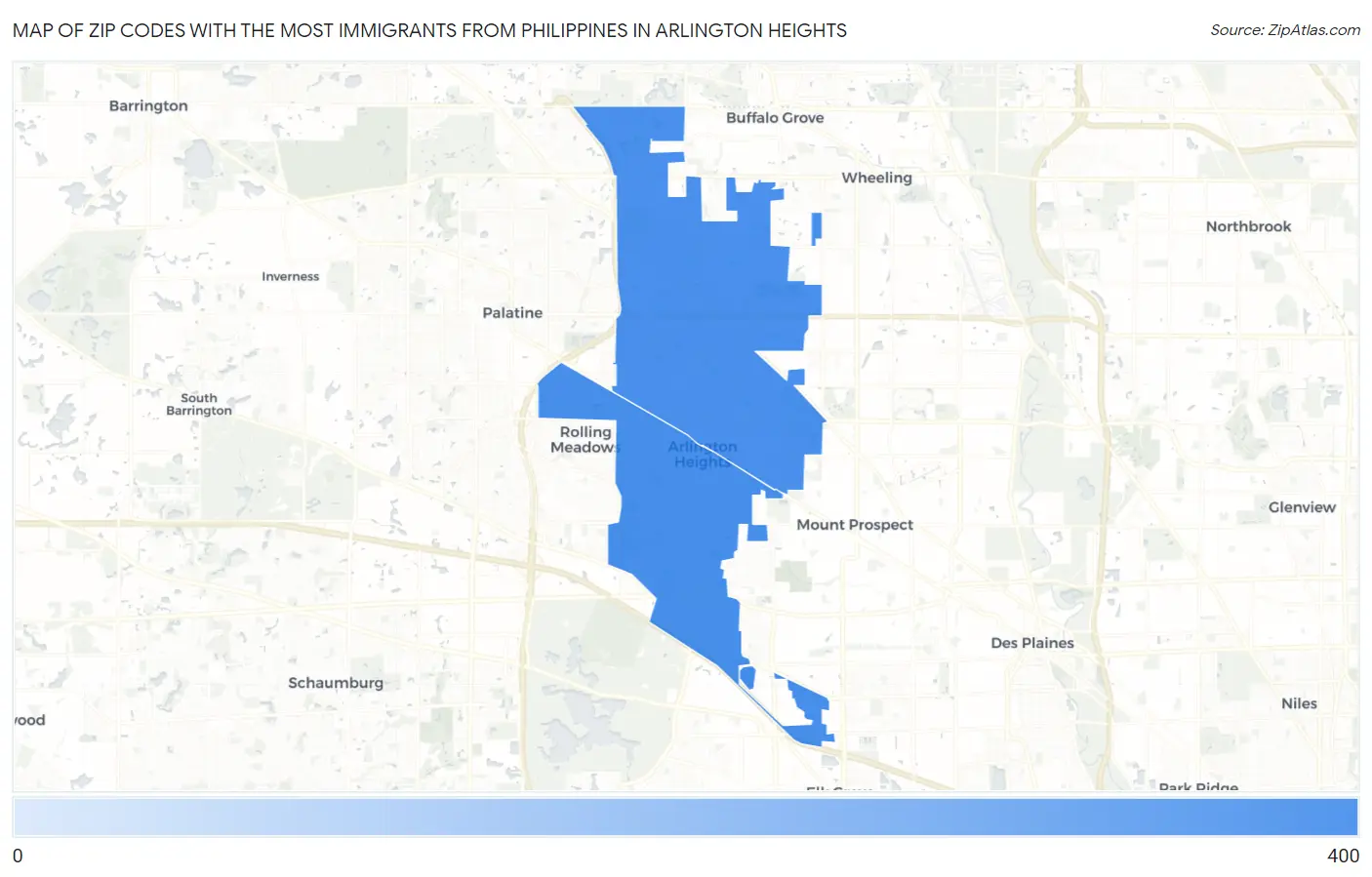Zip Codes with the Most Immigrants from Philippines in Arlington Heights Map