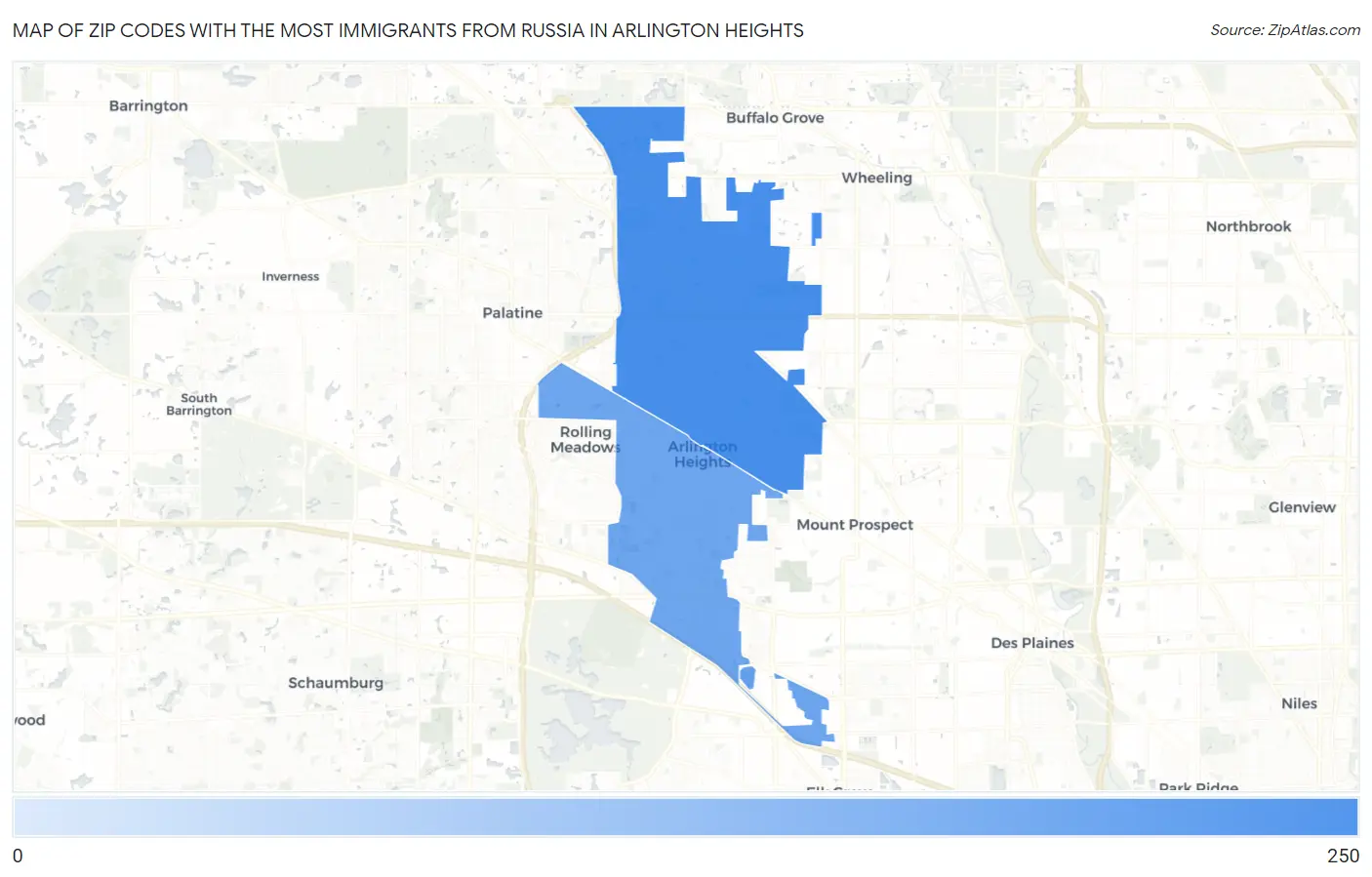 Zip Codes with the Most Immigrants from Russia in Arlington Heights Map
