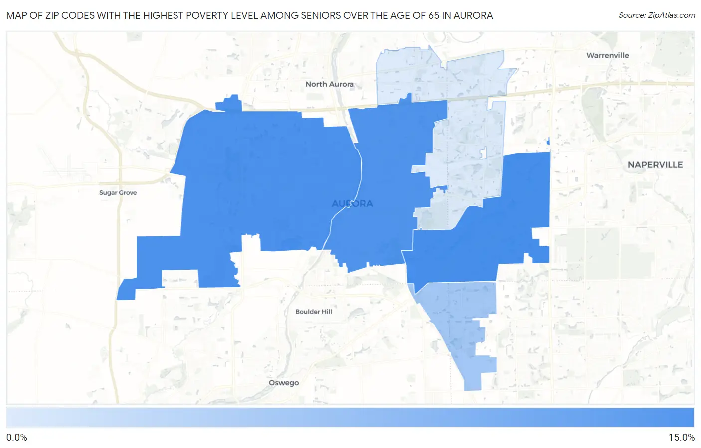 Zip Codes with the Highest Poverty Level Among Seniors Over the Age of 65 in Aurora Map