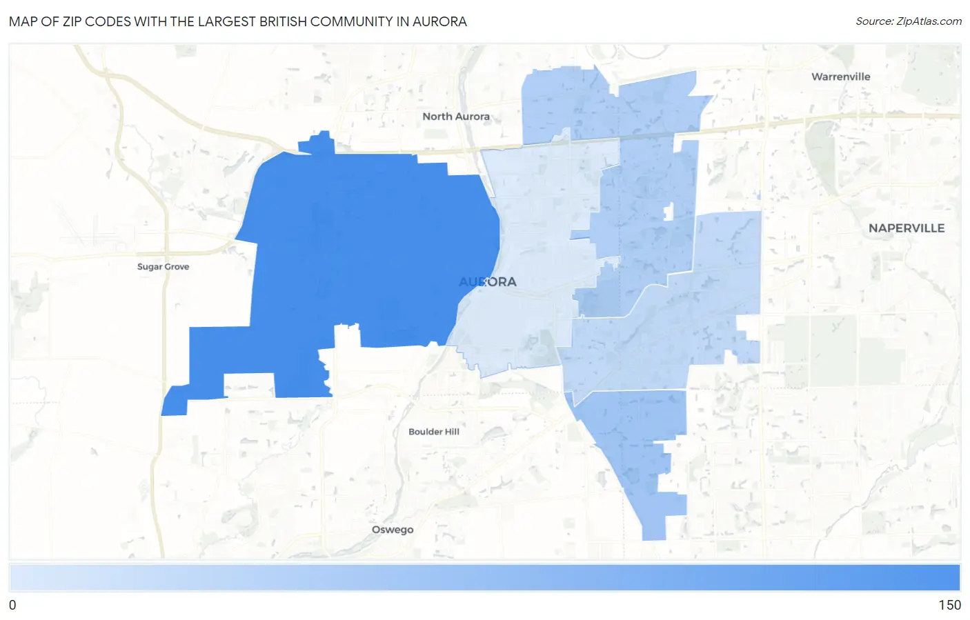 Zip Codes with the Largest British Community in Aurora Map