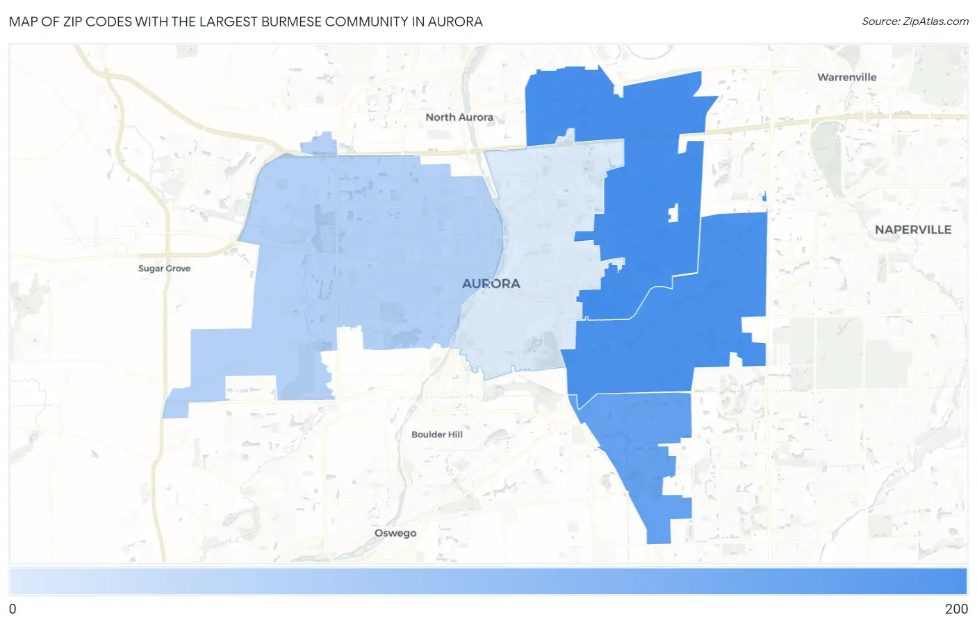 Zip Codes with the Largest Burmese Community in Aurora Map