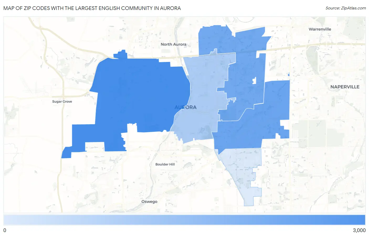 Zip Codes with the Largest English Community in Aurora Map