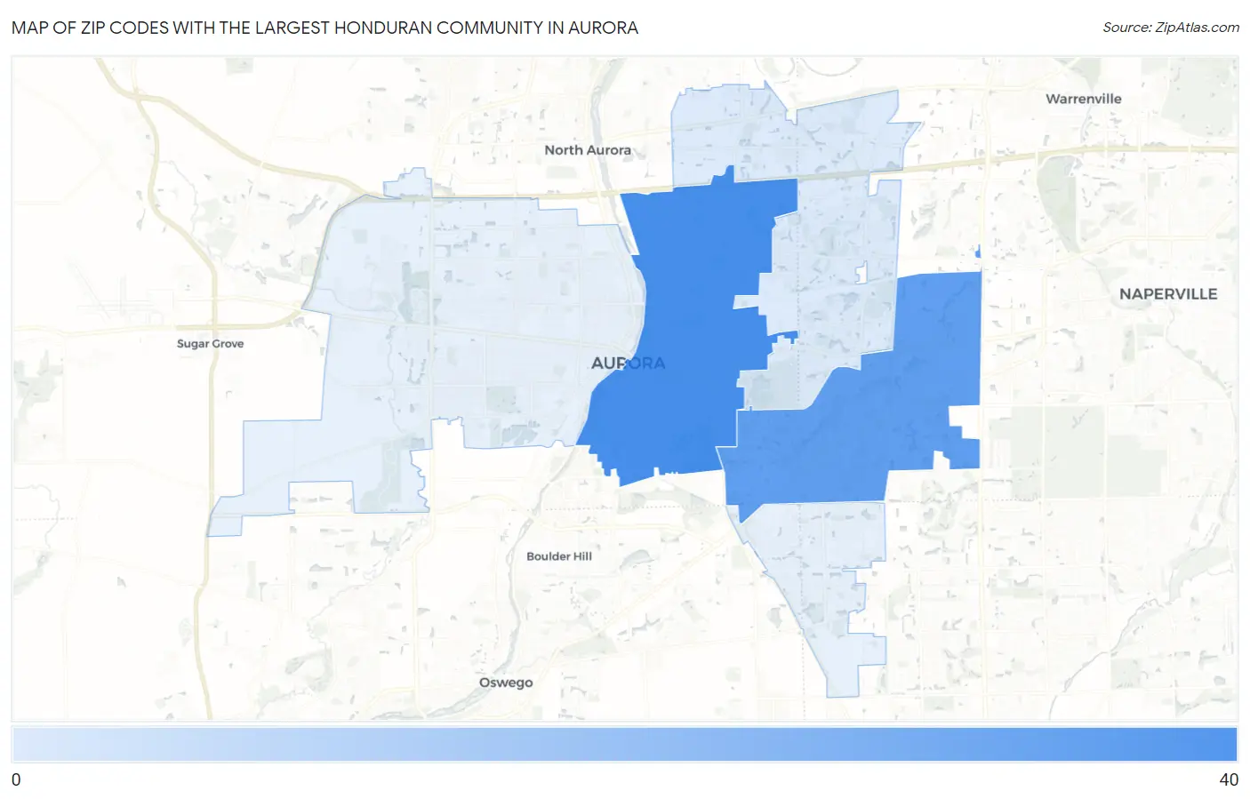 Zip Codes with the Largest Honduran Community in Aurora Map