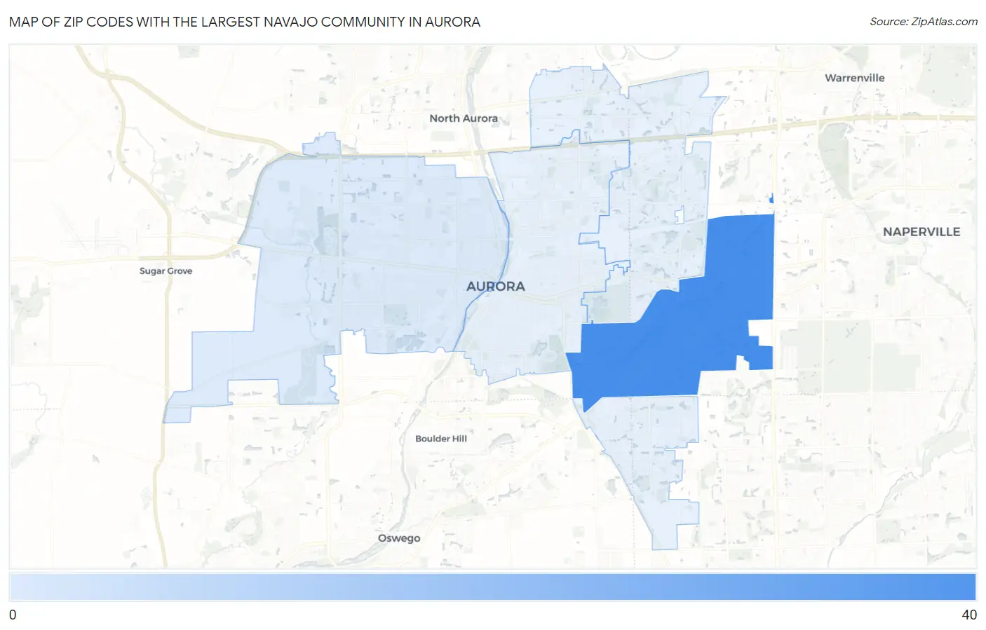Zip Codes with the Largest Navajo Community in Aurora Map