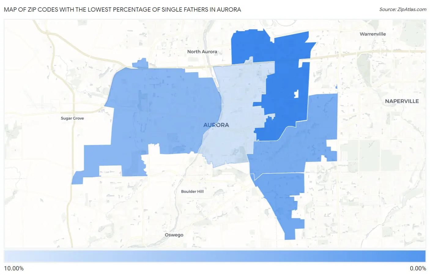 Zip Codes with the Lowest Percentage of Single Fathers in Aurora Map