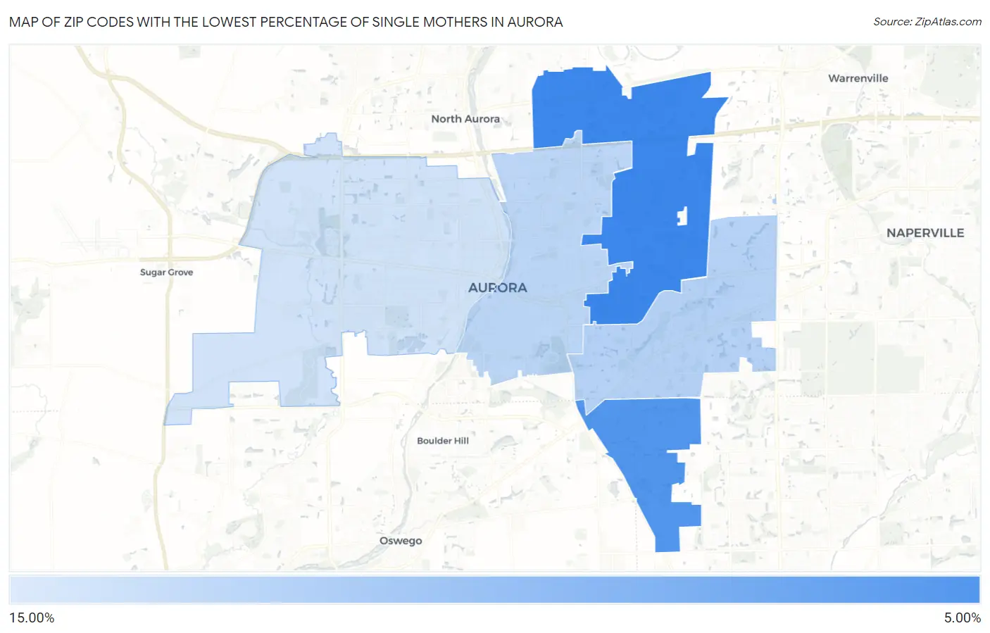 Zip Codes with the Lowest Percentage of Single Mothers in Aurora Map