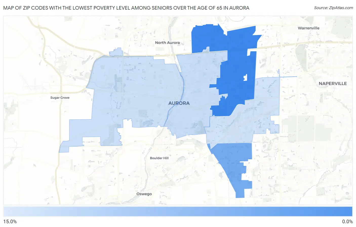 Zip Codes with the Lowest Poverty Level Among Seniors Over the Age of 65 in Aurora Map