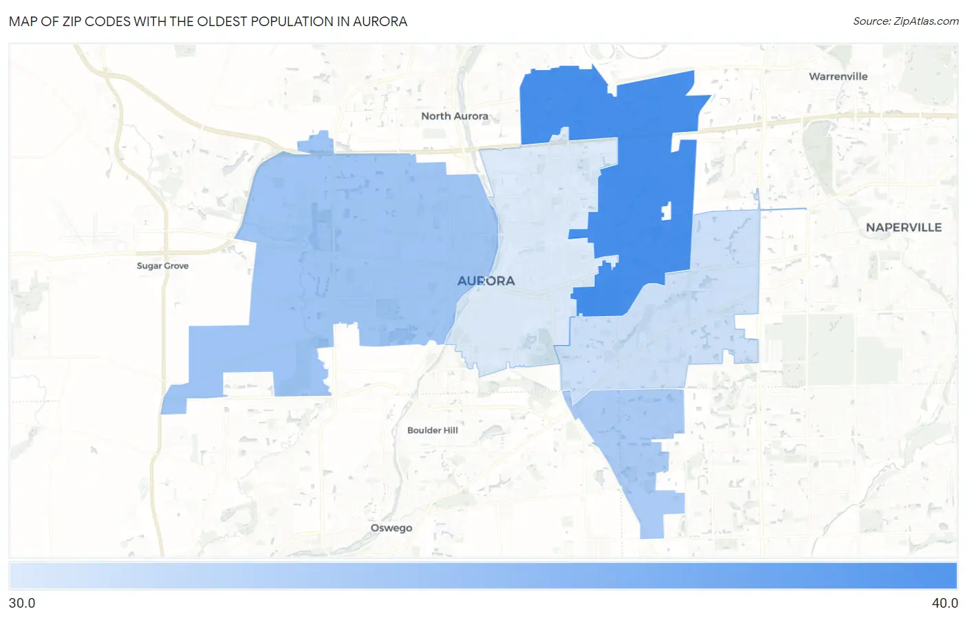 Zip Codes with the Oldest Population in Aurora Map