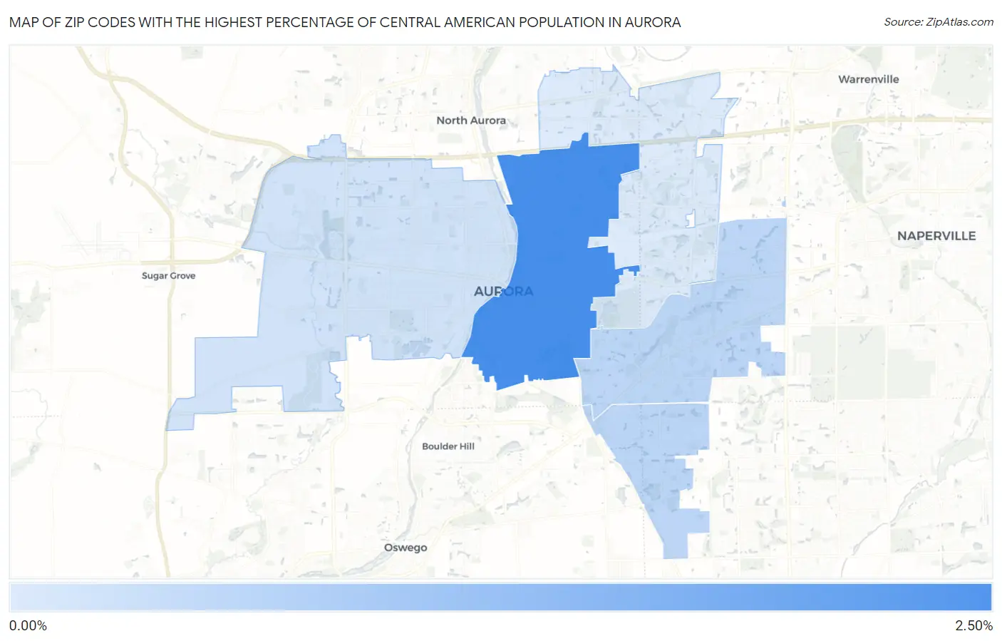 Zip Codes with the Highest Percentage of Central American Population in Aurora Map
