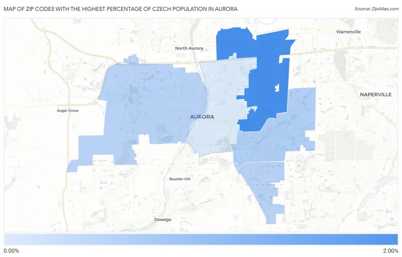 Zip Codes with the Highest Percentage of Czech Population in Aurora Map
