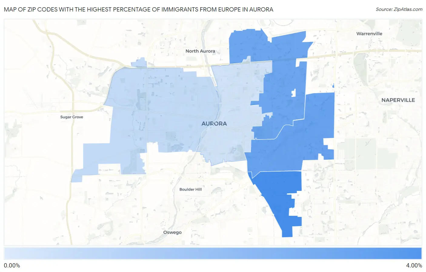 Zip Codes with the Highest Percentage of Immigrants from Europe in Aurora Map