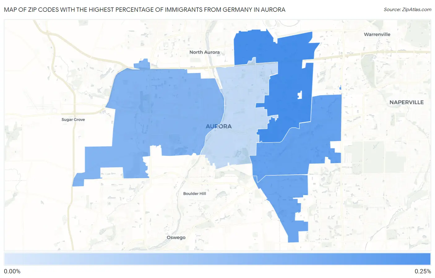 Zip Codes with the Highest Percentage of Immigrants from Germany in Aurora Map