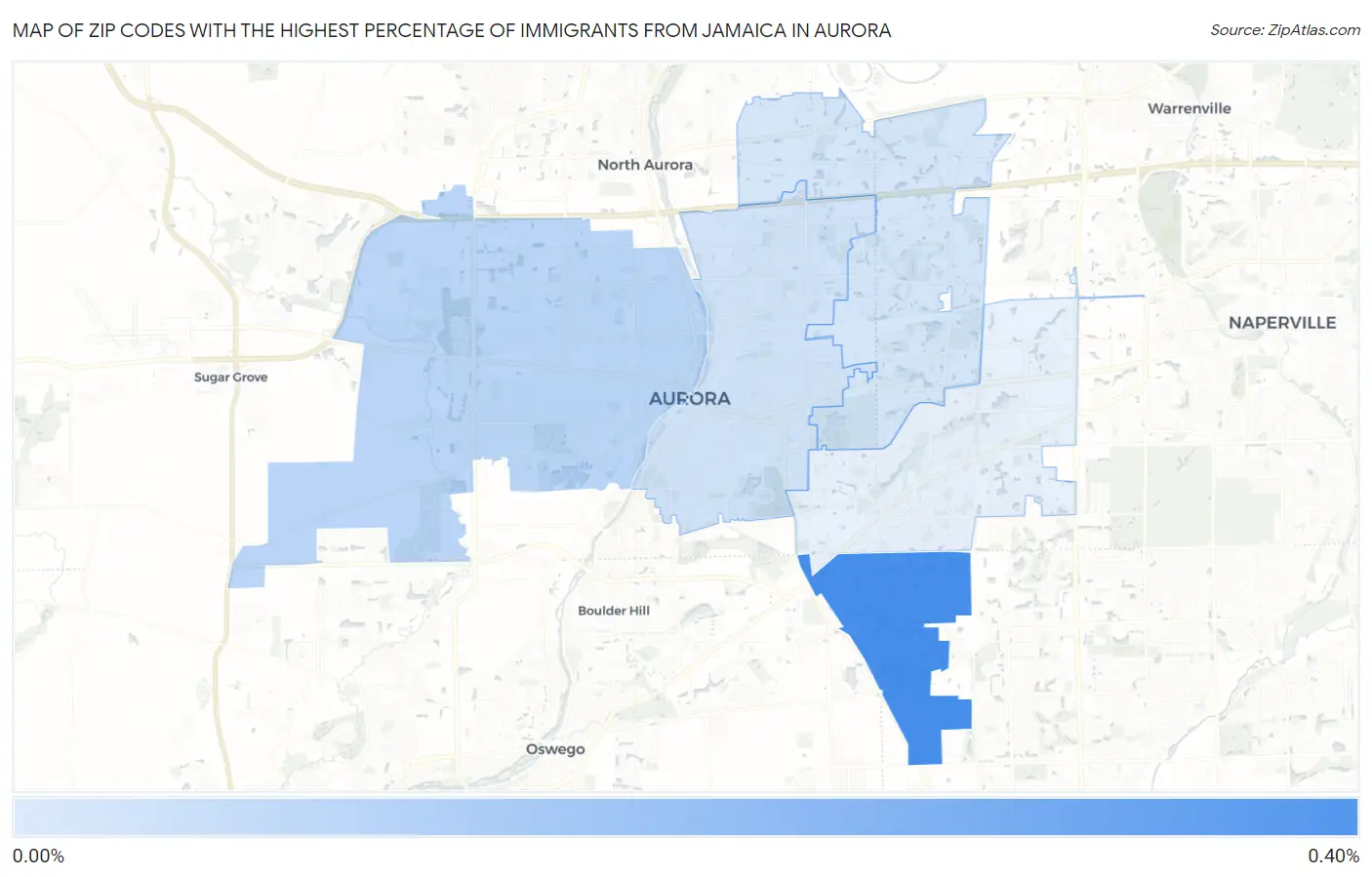 Zip Codes with the Highest Percentage of Immigrants from Jamaica in Aurora Map