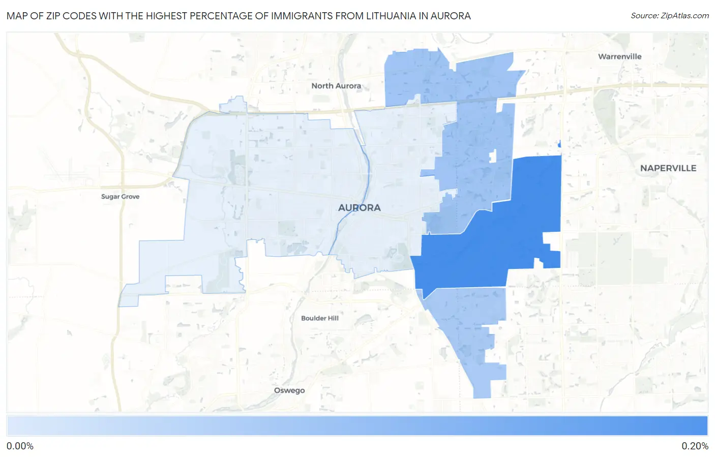 Zip Codes with the Highest Percentage of Immigrants from Lithuania in Aurora Map
