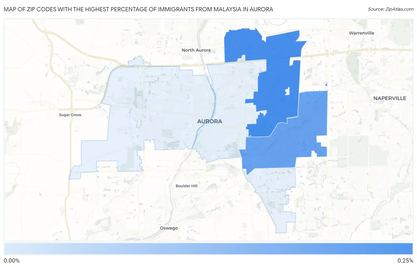 Zip Codes with the Highest Percentage of Immigrants from Malaysia in Aurora Map