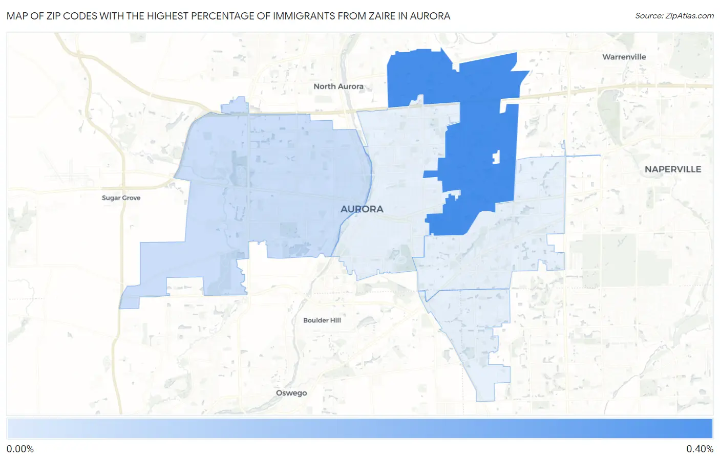 Zip Codes with the Highest Percentage of Immigrants from Zaire in Aurora Map