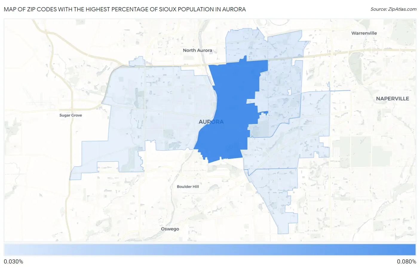 Zip Codes with the Highest Percentage of Sioux Population in Aurora Map