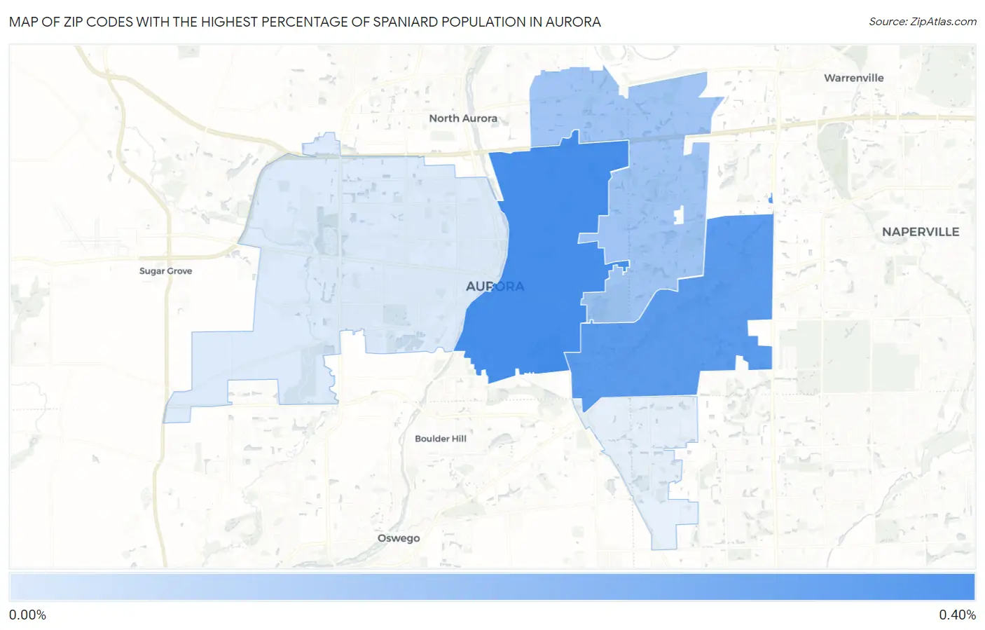 Zip Codes with the Highest Percentage of Spaniard Population in Aurora Map