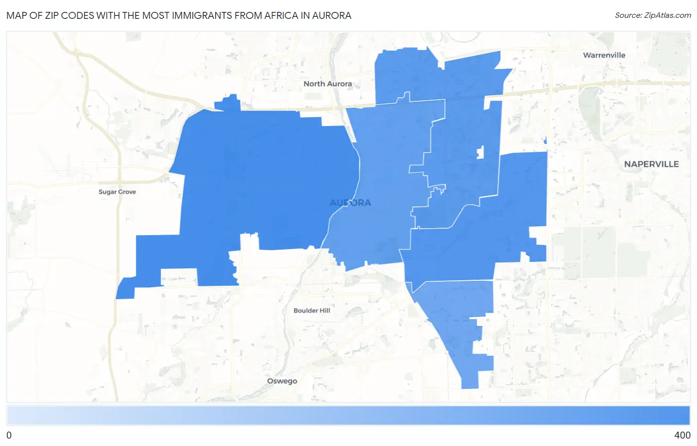 Zip Codes with the Most Immigrants from Africa in Aurora Map