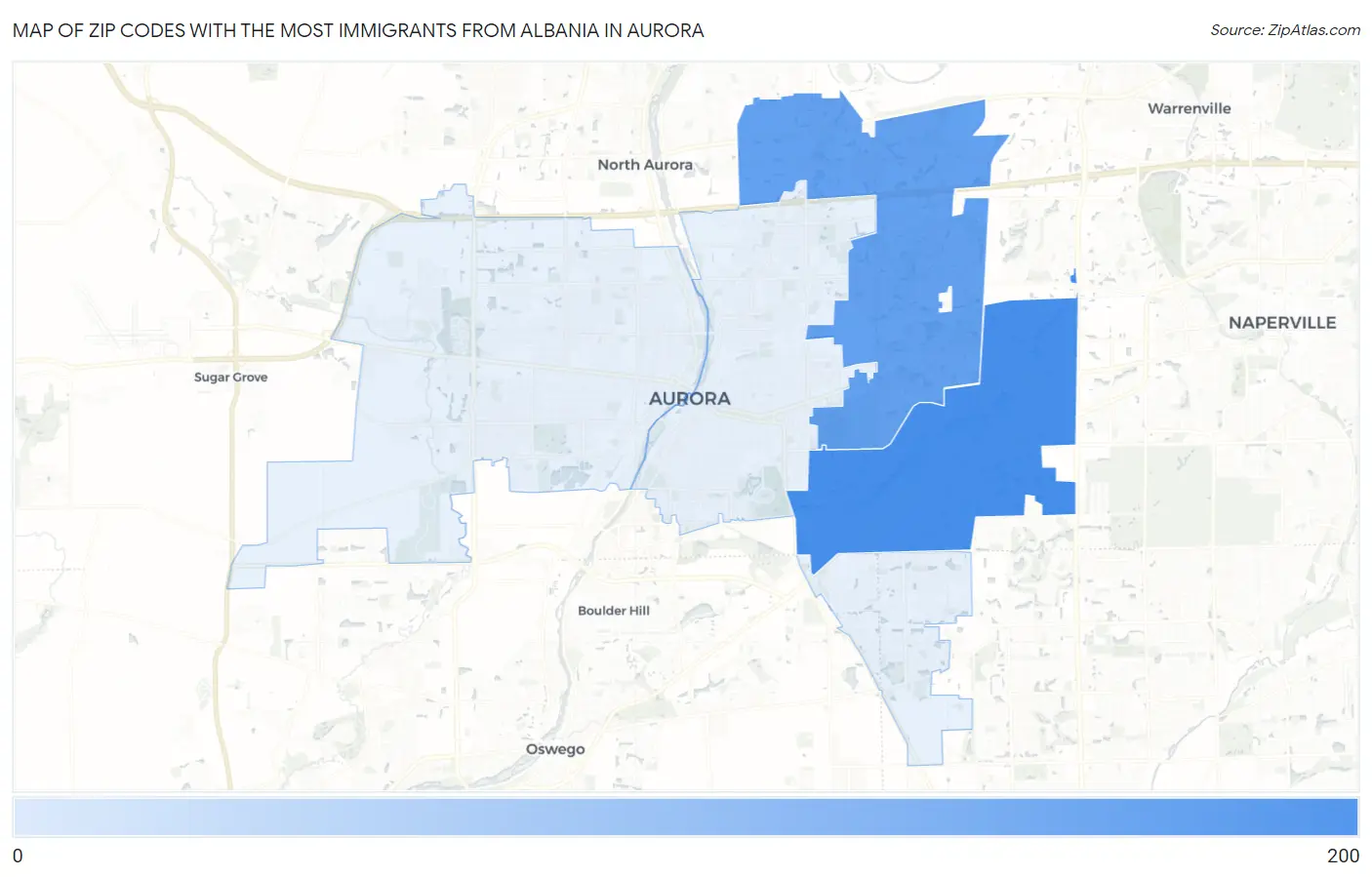 Zip Codes with the Most Immigrants from Albania in Aurora Map