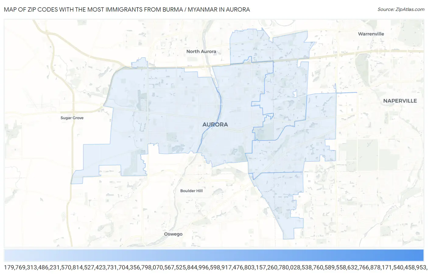 Zip Codes with the Most Immigrants from Burma / Myanmar in Aurora Map