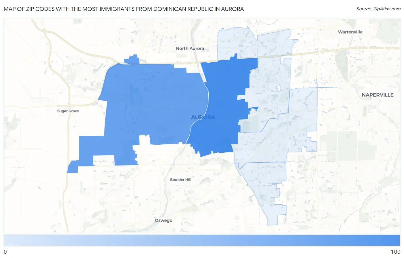 Zip Codes with the Most Immigrants from Dominican Republic in Aurora Map