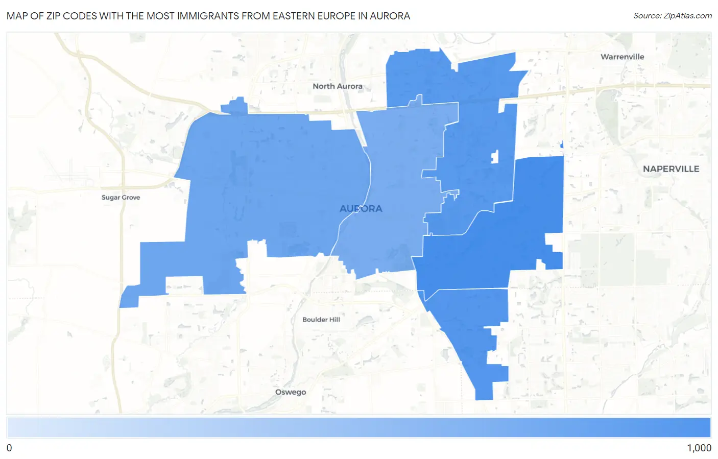 Zip Codes with the Most Immigrants from Eastern Europe in Aurora Map