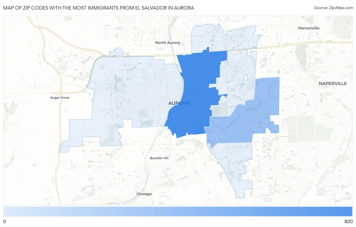 Zip Codes with the Most Immigrants from El Salvador in Aurora Map