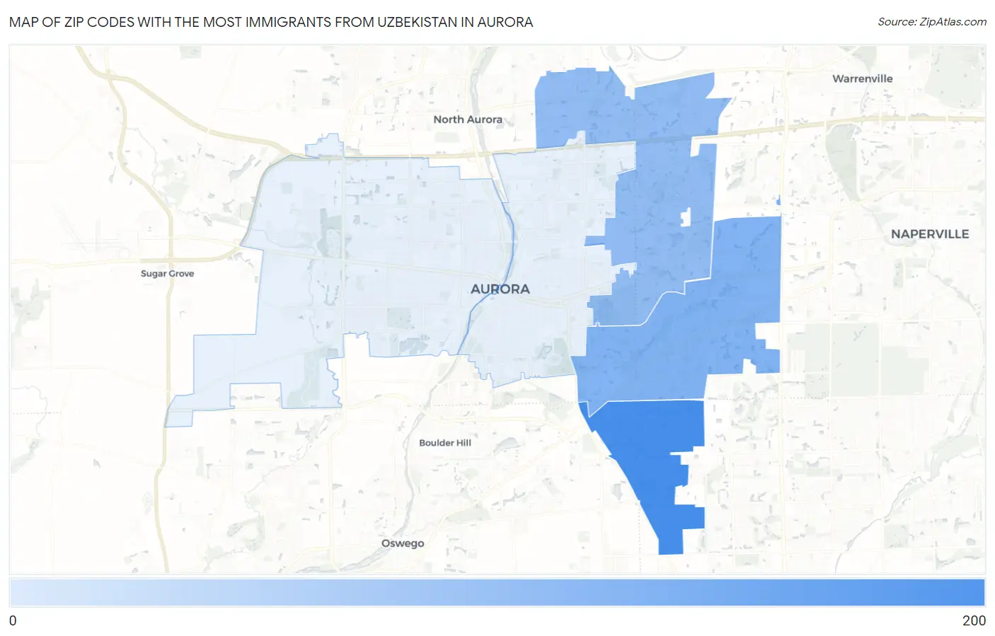 Zip Codes with the Most Immigrants from Uzbekistan in Aurora Map