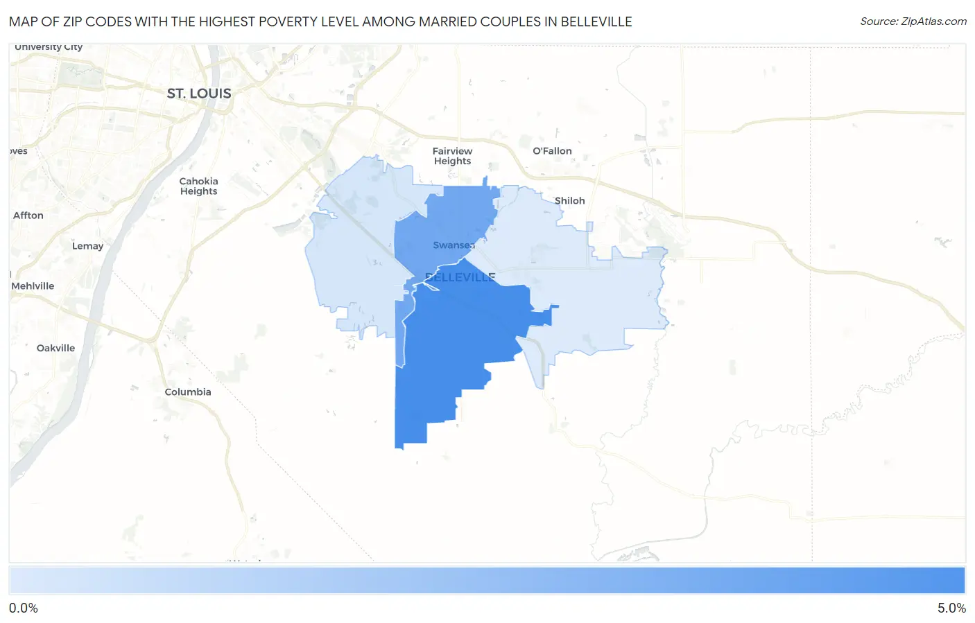 Zip Codes with the Highest Poverty Level Among Married Couples in Belleville Map