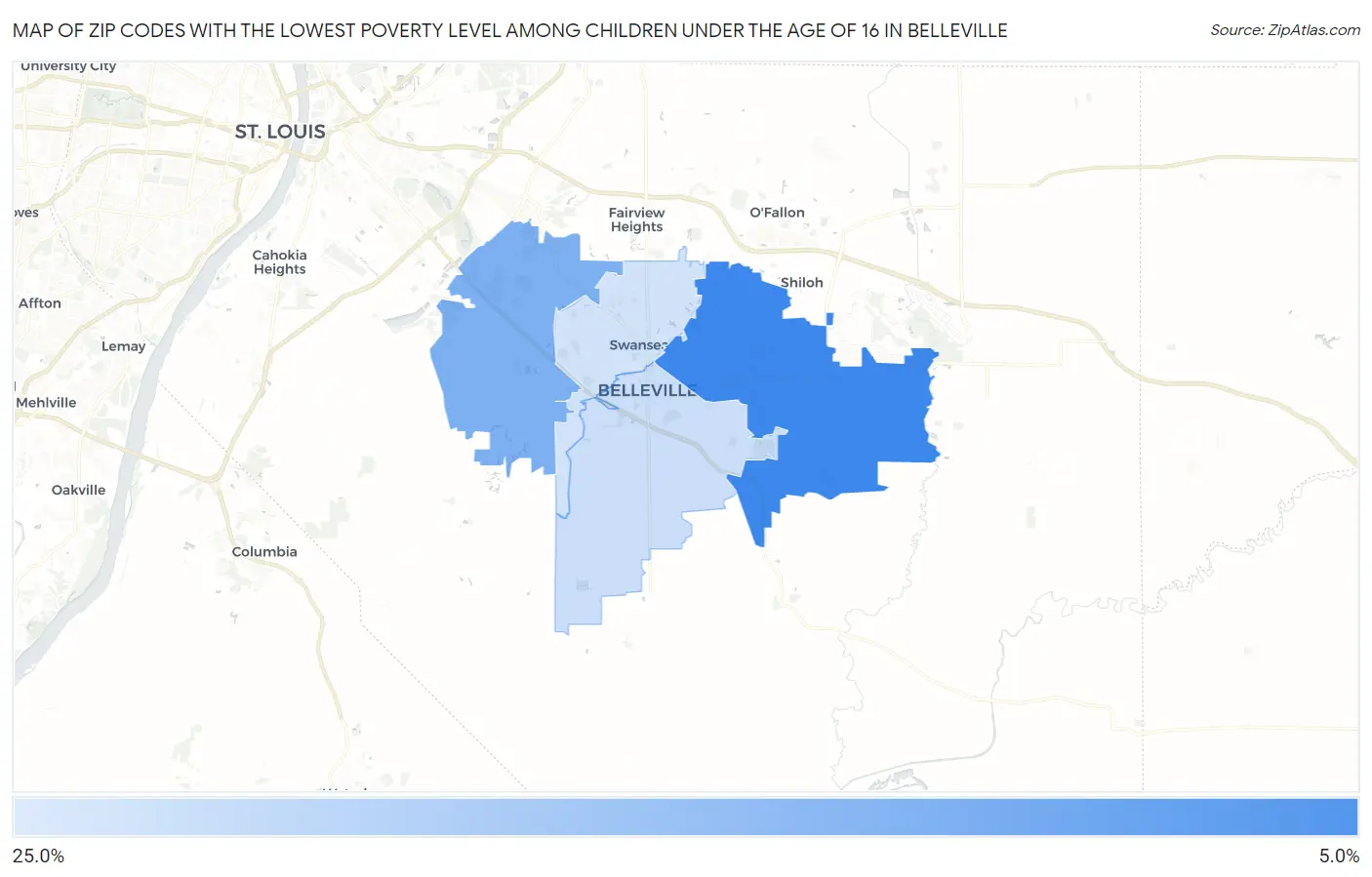 Zip Codes with the Lowest Poverty Level Among Children Under the Age of 16 in Belleville Map