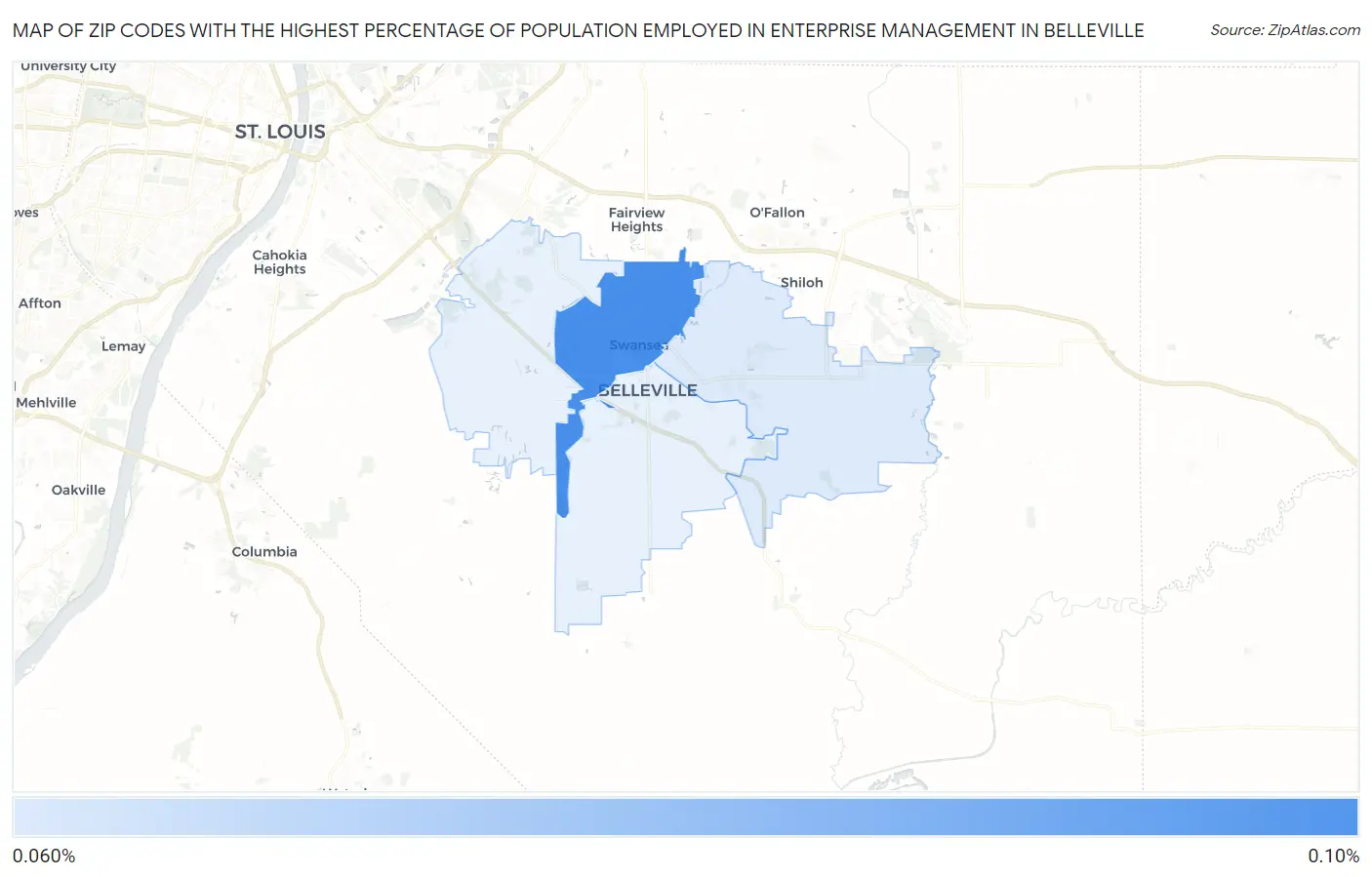 Zip Codes with the Highest Percentage of Population Employed in Enterprise Management in Belleville Map