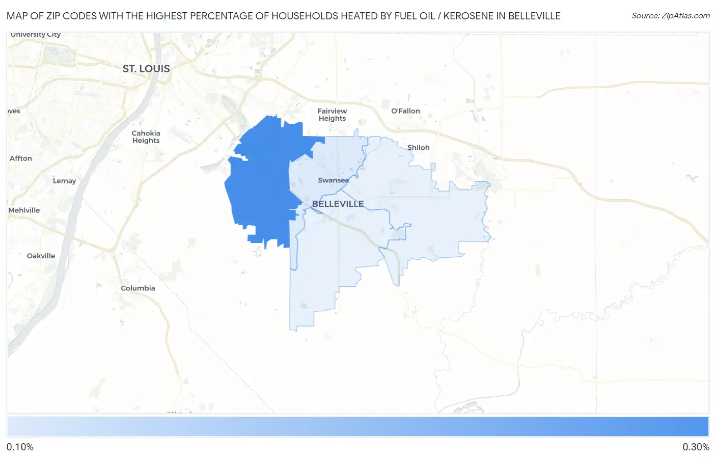 Zip Codes with the Highest Percentage of Households Heated by Fuel Oil / Kerosene in Belleville Map