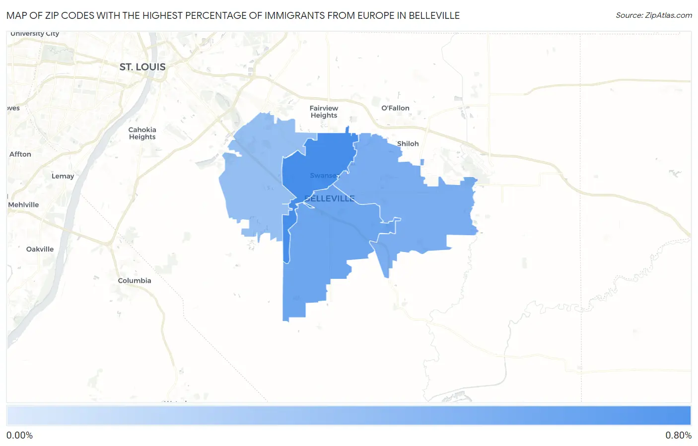 Zip Codes with the Highest Percentage of Immigrants from Europe in Belleville Map