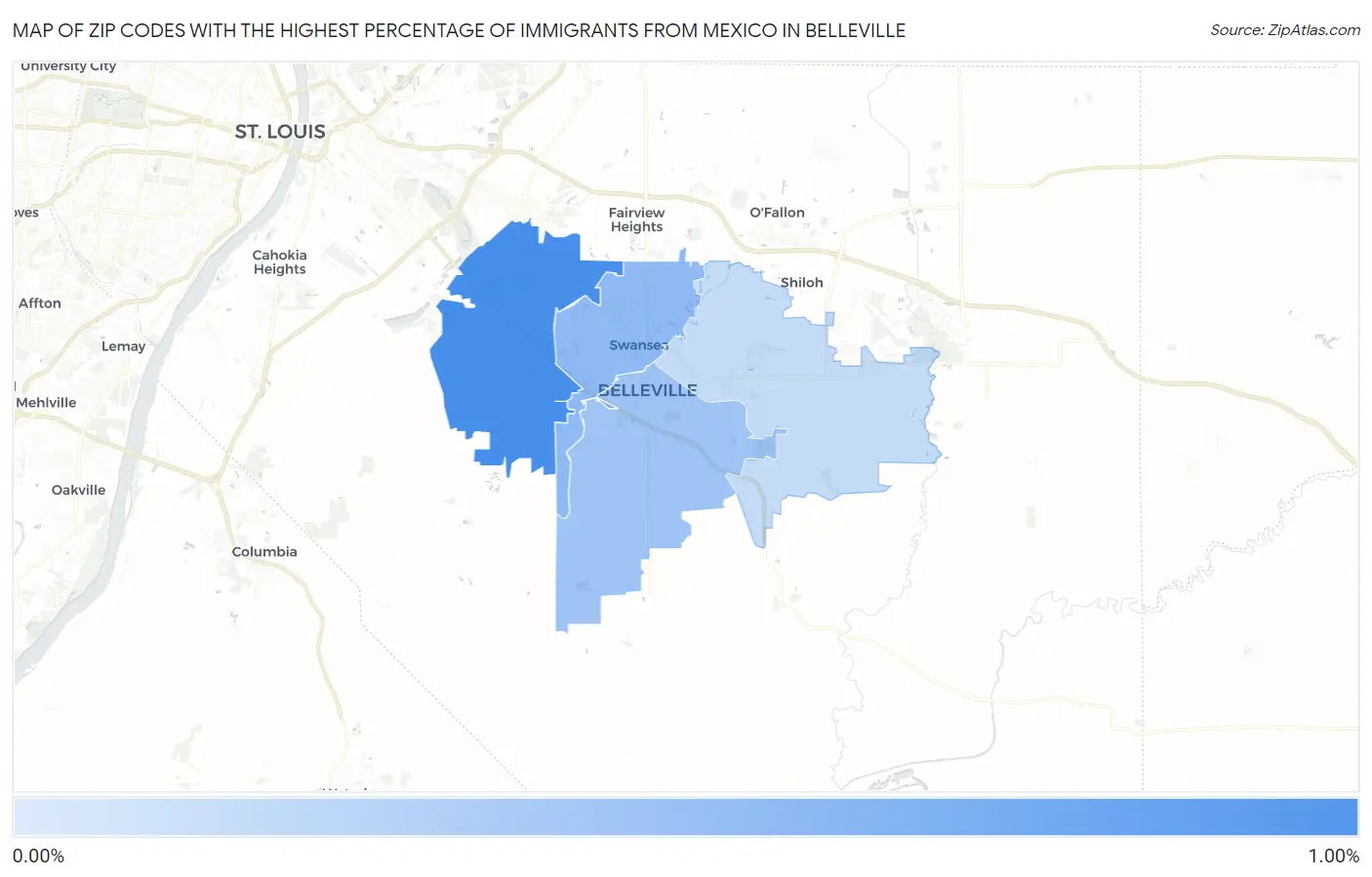 Zip Codes with the Highest Percentage of Immigrants from Mexico in Belleville Map