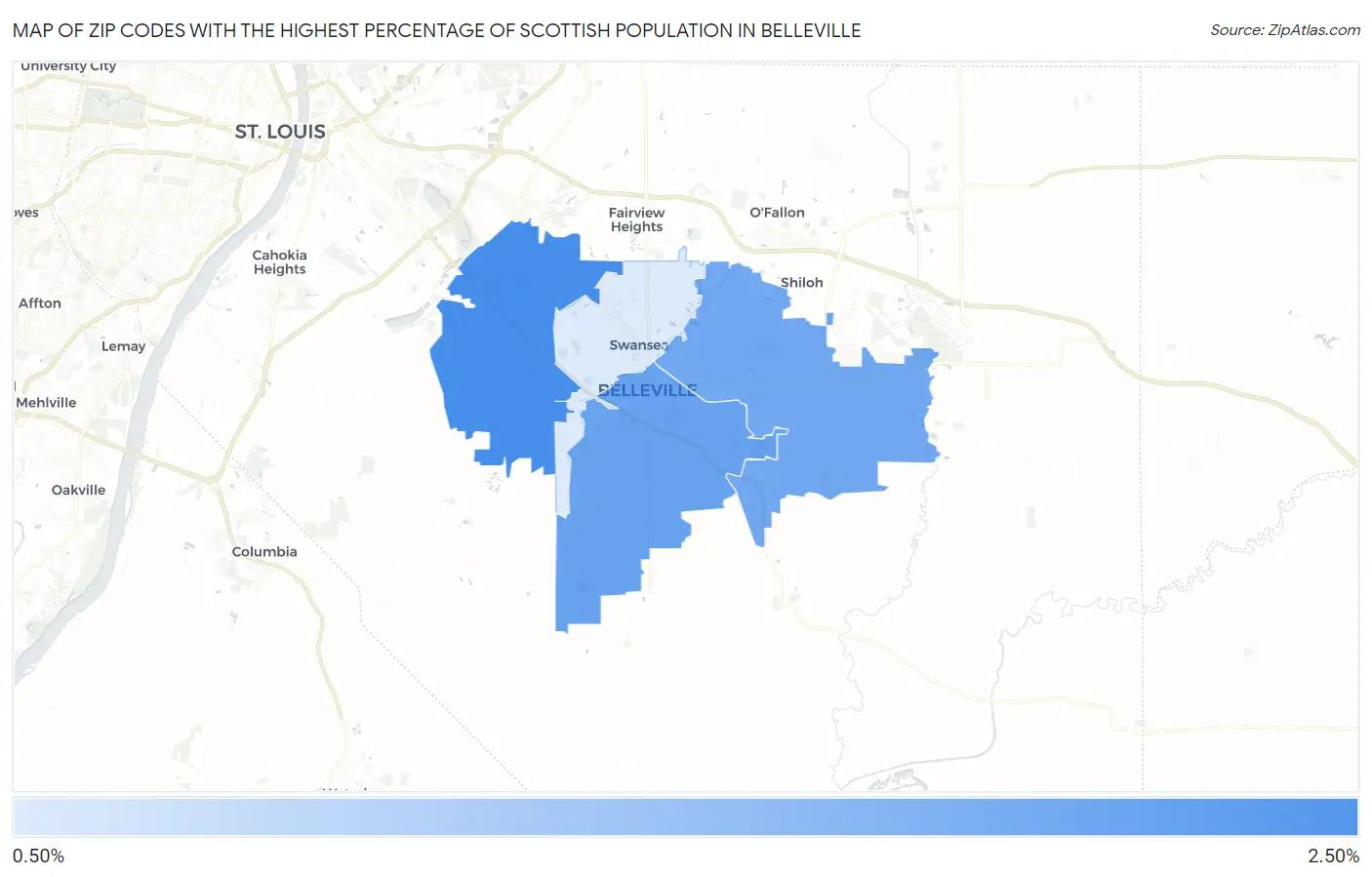 Zip Codes with the Highest Percentage of Scottish Population in Belleville Map