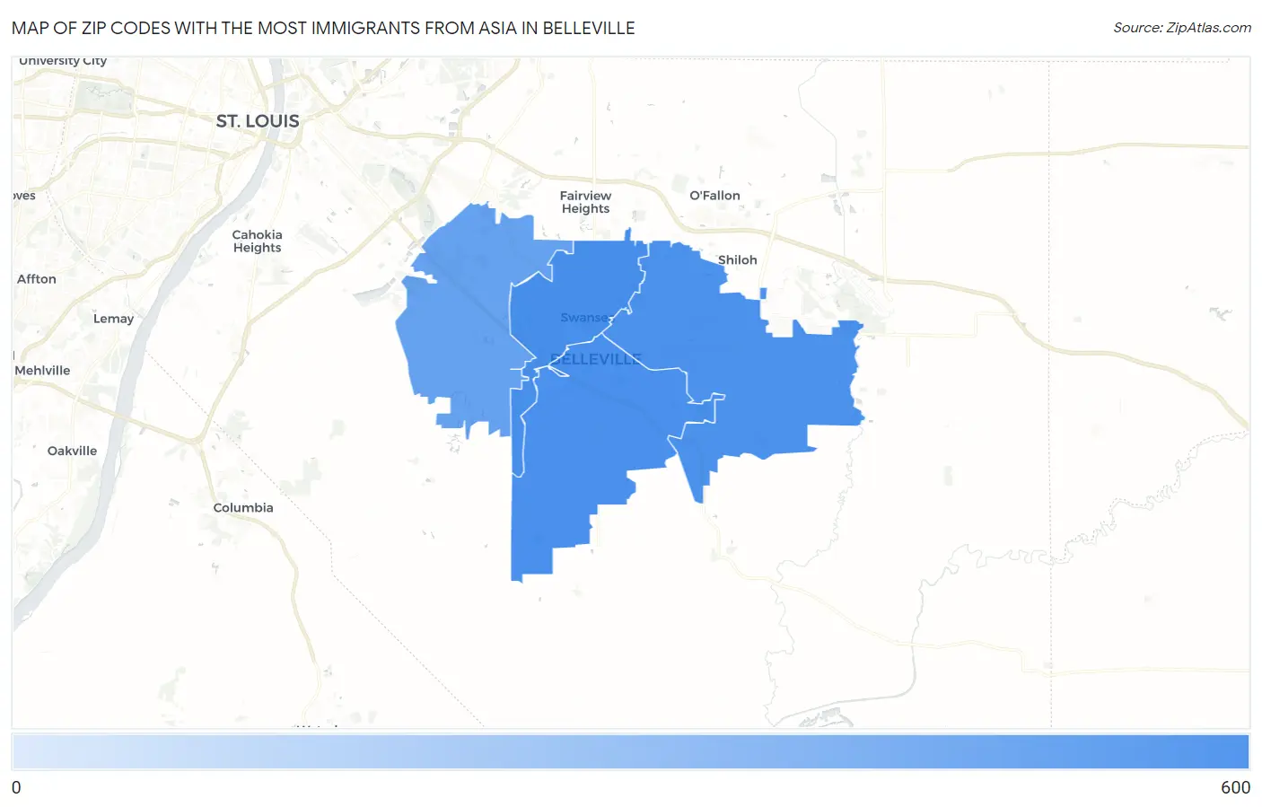 Zip Codes with the Most Immigrants from Asia in Belleville Map