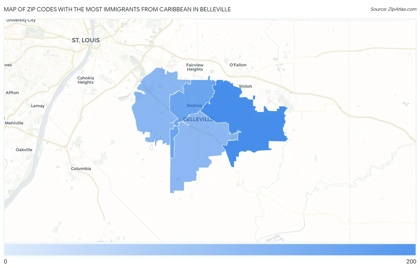 Zip Codes with the Most Immigrants from Caribbean in Belleville Map