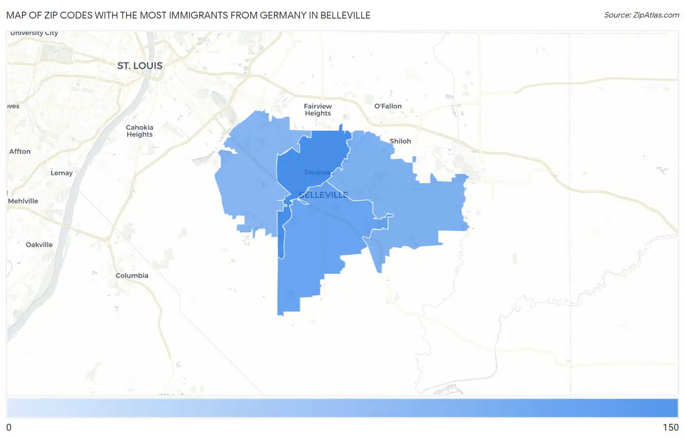 Zip Codes with the Most Immigrants from Germany in Belleville Map