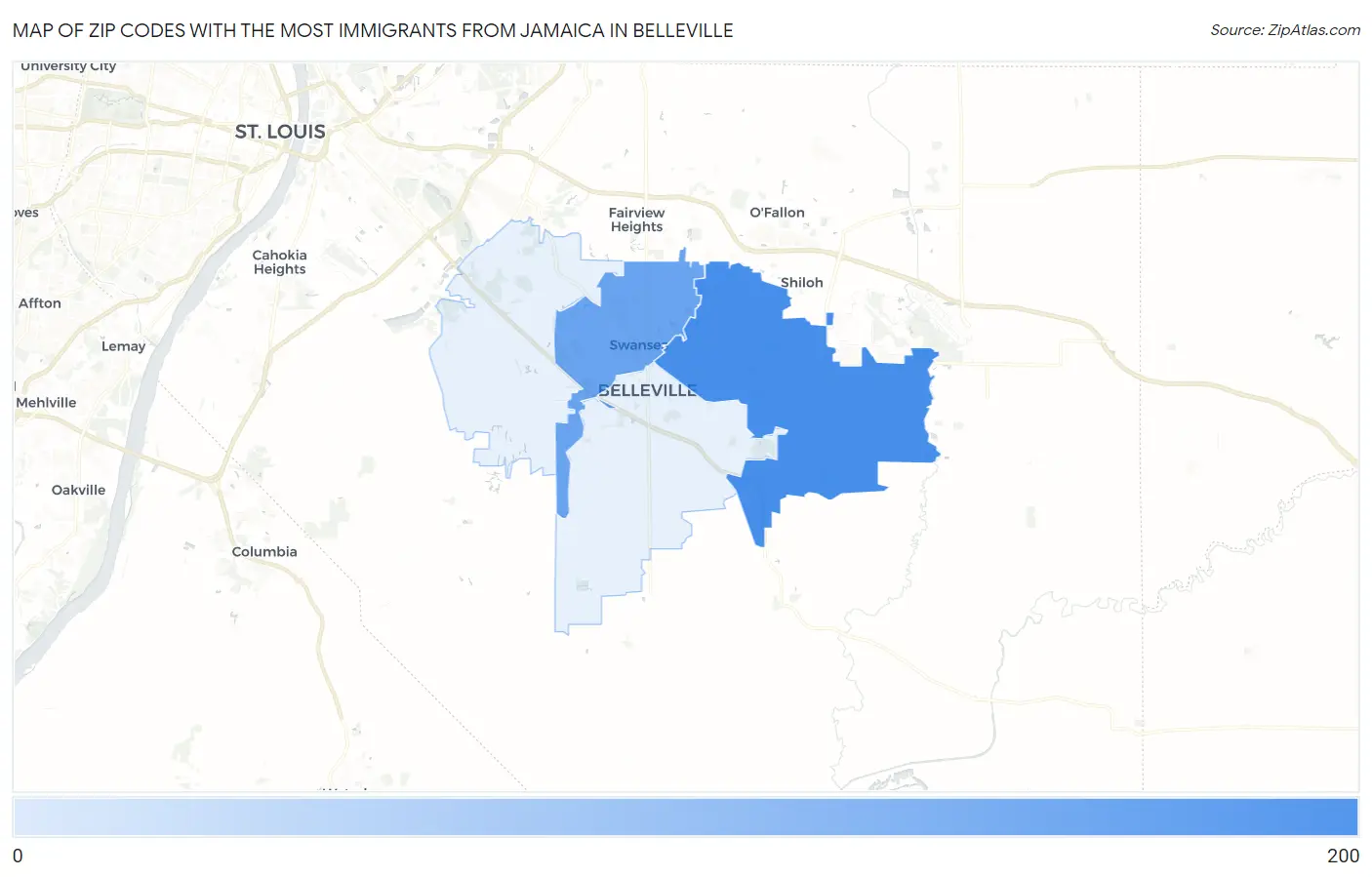 Zip Codes with the Most Immigrants from Jamaica in Belleville Map
