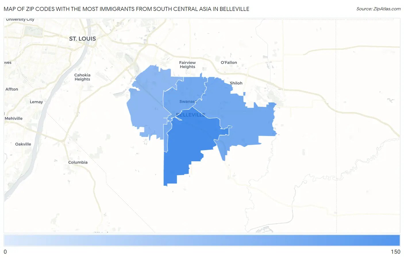 Zip Codes with the Most Immigrants from South Central Asia in Belleville Map