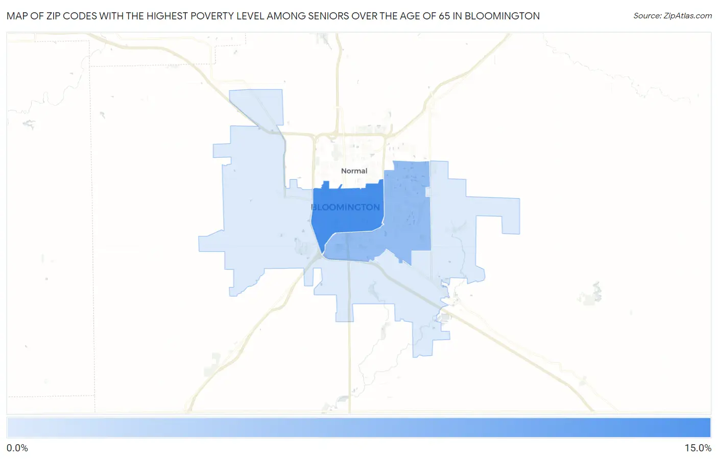 Zip Codes with the Highest Poverty Level Among Seniors Over the Age of 65 in Bloomington Map